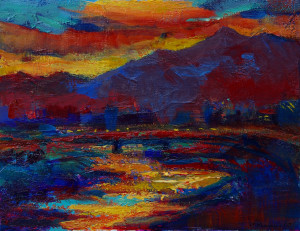 夕暮れの三重川　Ｐ１０　　　　油彩　　２０１３年